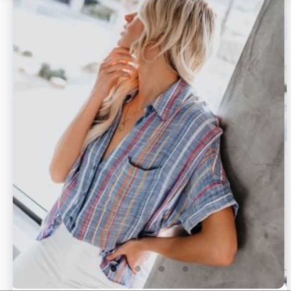 VICI HERE WE GO STRIPED BUTTON DOWN TOP - Picture 1 of 5